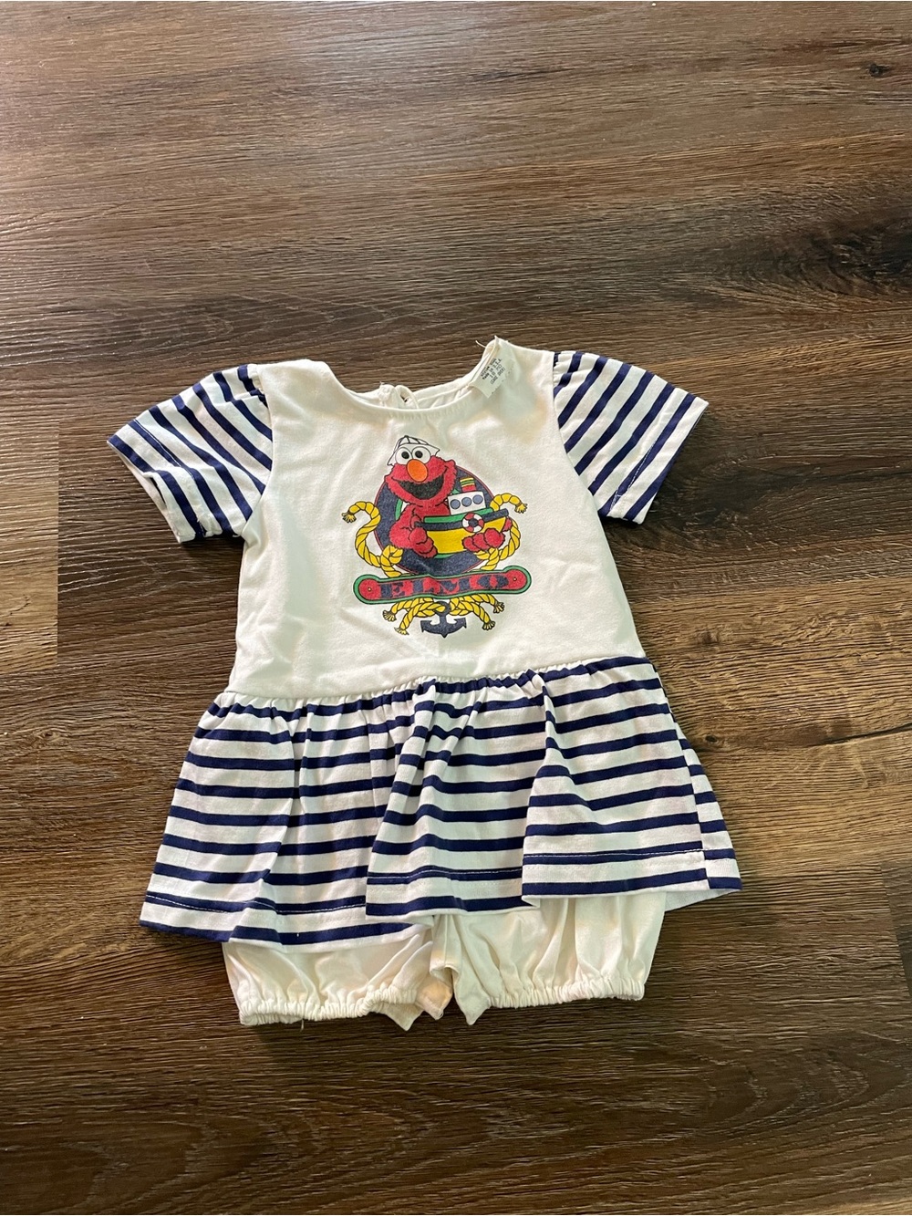 Vintage Elmo Striped Baby Romper - White & Navy 18 months